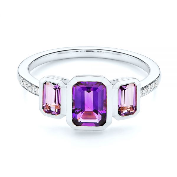 18k White Gold 18k White Gold Amethyst And Diamond Three-stone Fashion Ring - Flat View -  106025