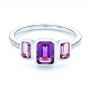  Platinum Platinum Amethyst And Diamond Three-stone Fashion Ring - Flat View -  106025 - Thumbnail