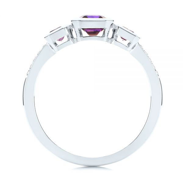 18k White Gold 18k White Gold Amethyst And Diamond Three-stone Fashion Ring - Front View -  106025