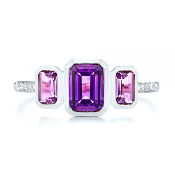 Platinum Platinum Amethyst And Diamond Three-stone Fashion Ring - Top View - 106025