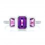  Platinum Platinum Amethyst And Diamond Three-stone Fashion Ring - Top View -  106025 - Thumbnail