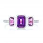 18k White Gold 18k White Gold Amethyst And Diamond Three-stone Fashion Ring - Top View -  106025 - Thumbnail