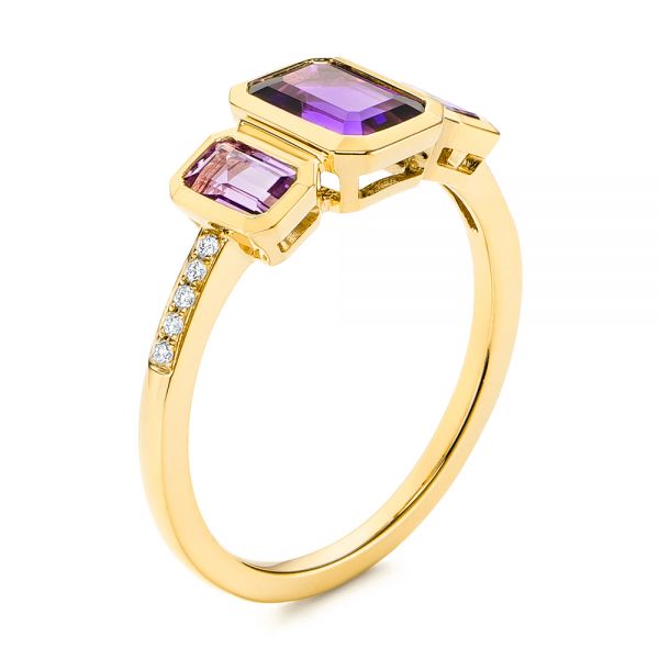 18k Yellow Gold 18k Yellow Gold Amethyst And Diamond Three-stone Fashion Ring - Three-Quarter View -  106025