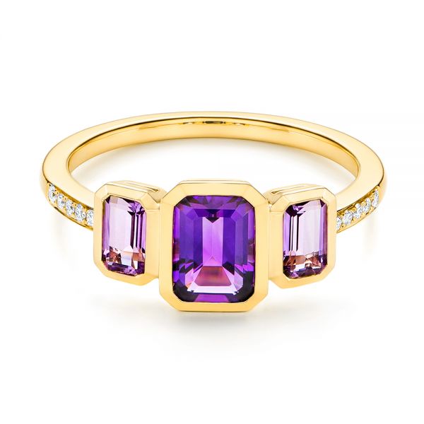 18k Yellow Gold 18k Yellow Gold Amethyst And Diamond Three-stone Fashion Ring - Flat View -  106025