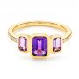 14k Yellow Gold 14k Yellow Gold Amethyst And Diamond Three-stone Fashion Ring - Flat View -  106025 - Thumbnail