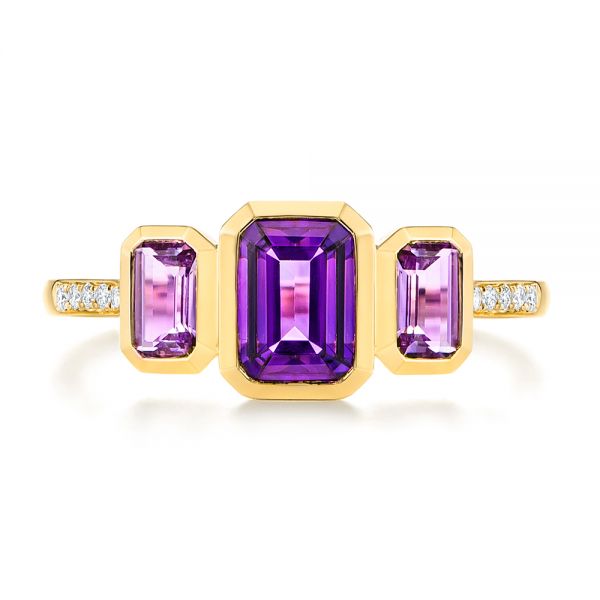 18k Yellow Gold 18k Yellow Gold Amethyst And Diamond Three-stone Fashion Ring - Top View -  106025