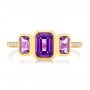 14k Yellow Gold 14k Yellow Gold Amethyst And Diamond Three-stone Fashion Ring - Top View -  106025 - Thumbnail
