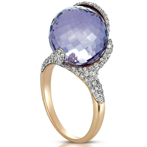 Amethyst And Pave Diamond Ring - Vanna K - Three-Quarter View -  1088 - Thumbnail