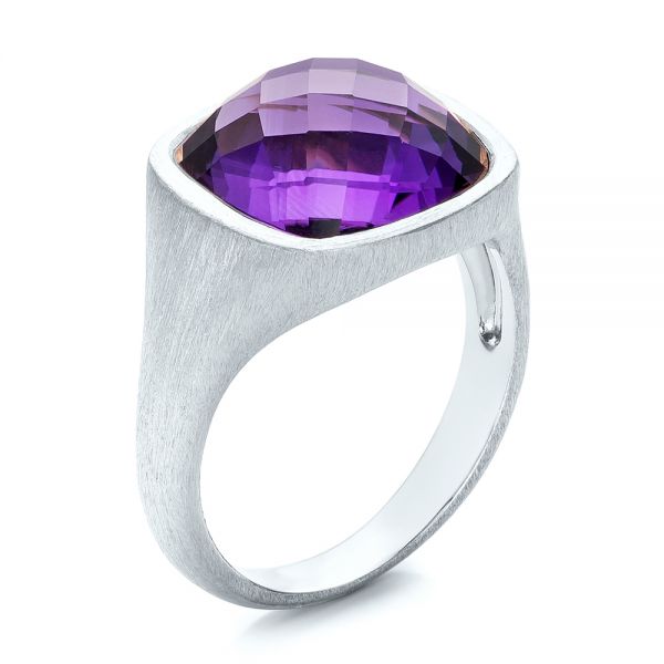 18k White Gold 18k White Gold Amethyst Ring - Three-Quarter View -  101173