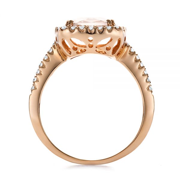 14k Rose Gold Antique Cushion Morganite And Diamond Halo Ring - Front View -  100456