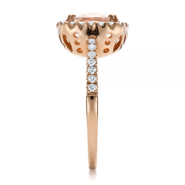 14k Rose Gold Antique Cushion Morganite And Diamond Halo Ring - Side View -  100456