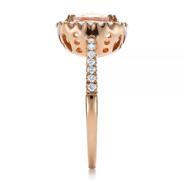 14k Rose Gold Antique Cushion Morganite And Diamond Halo Ring - Side View - 100456