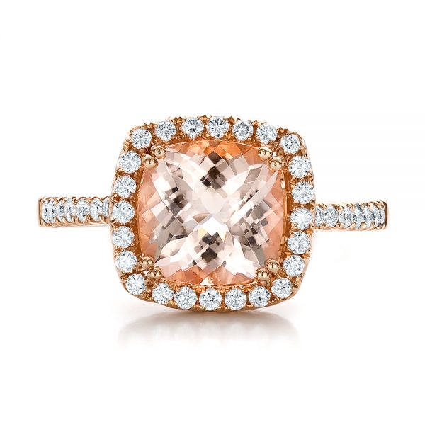 14k Rose Gold Antique Cushion Morganite And Diamond Halo Ring - Top View - 100456