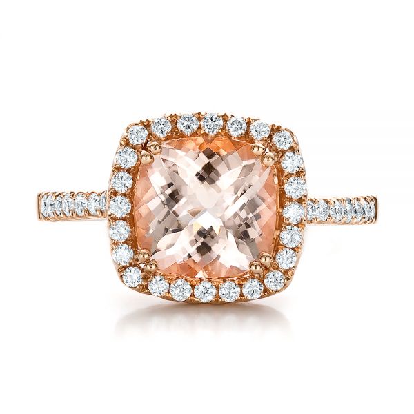 18k Rose Gold 18k Rose Gold Antique Cushion Morganite And Diamond Halo Ring - Top View -  100456