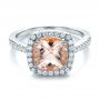 14k White Gold 14k White Gold Antique Cushion Morganite And Diamond Halo Ring - Flat View -  100456 - Thumbnail