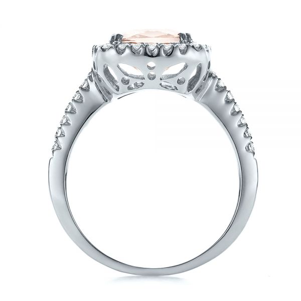 18k White Gold 18k White Gold Antique Cushion Morganite And Diamond Halo Ring - Front View -  100456