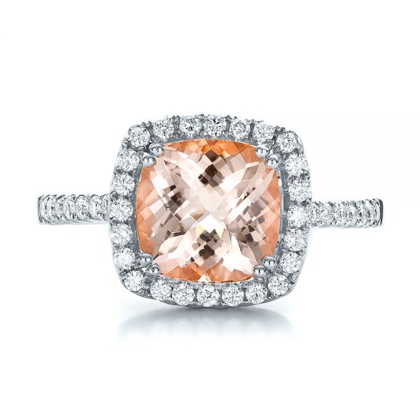 18k White Gold 18k White Gold Antique Cushion Morganite And Diamond Halo Ring - Top View -  100456