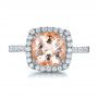 14k White Gold 14k White Gold Antique Cushion Morganite And Diamond Halo Ring - Top View -  100456 - Thumbnail