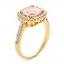 18k Yellow Gold 18k Yellow Gold Antique Cushion Morganite And Diamond Halo Ring - Three-Quarter View -  100456 - Thumbnail