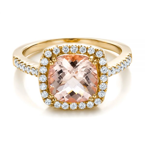 14k Yellow Gold 14k Yellow Gold Antique Cushion Morganite And Diamond Halo Ring - Flat View - 100456