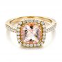 14k Yellow Gold 14k Yellow Gold Antique Cushion Morganite And Diamond Halo Ring - Flat View -  100456 - Thumbnail