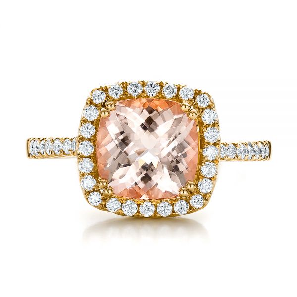 18k Yellow Gold 18k Yellow Gold Antique Cushion Morganite And Diamond Halo Ring - Top View -  100456