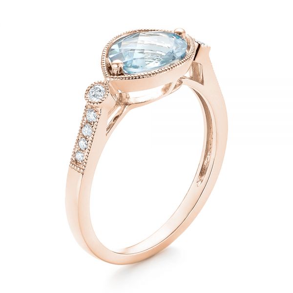 18k Rose Gold 18k Rose Gold Aquamarine And Diamond Fashion Ring - Three-Quarter View -  103766