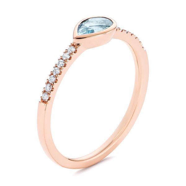 14k Rose Gold 14k Rose Gold Aquamarine And Diamond Fashion Ring - Three-Quarter View -  105399