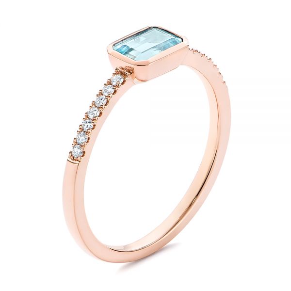 14k Rose Gold 14k Rose Gold Aquamarine And Diamond Fashion Ring - Three-Quarter View -  105400