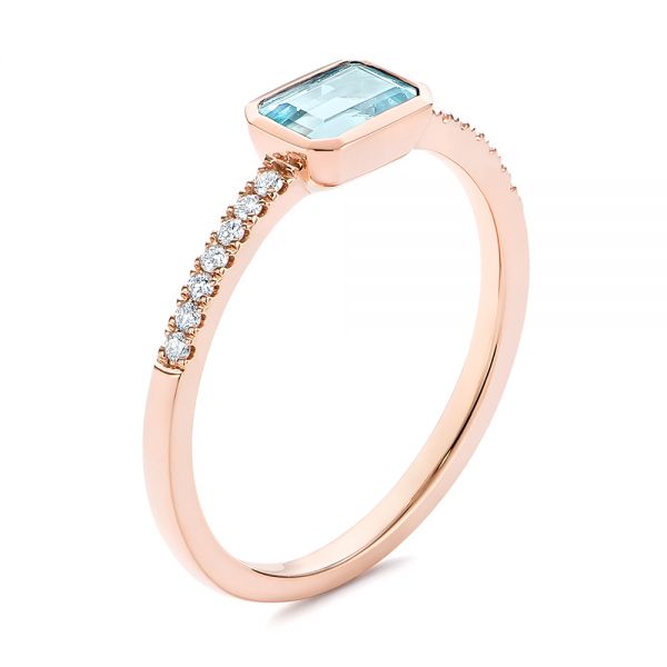 18k Rose Gold 18k Rose Gold Aquamarine And Diamond Fashion Ring - Three-Quarter View - 105400