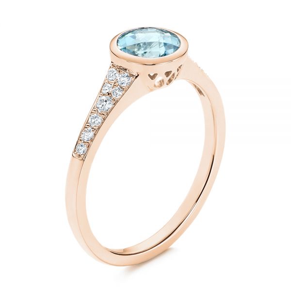 14k Rose Gold 14k Rose Gold Aquamarine And Diamond Fashion Ring - Three-Quarter View -  106026