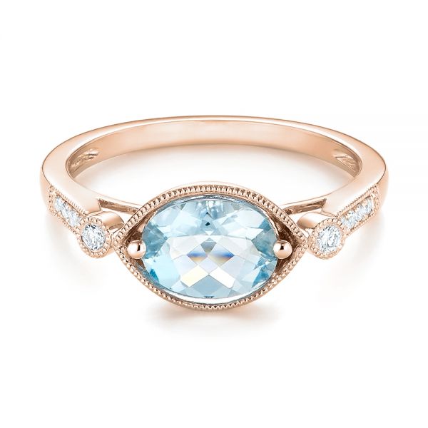 18k Rose Gold 18k Rose Gold Aquamarine And Diamond Fashion Ring - Flat View -  103766