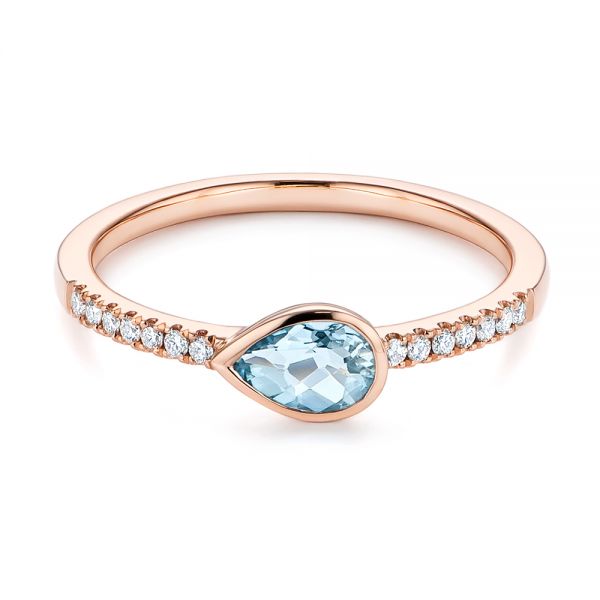 14k Rose Gold 14k Rose Gold Aquamarine And Diamond Fashion Ring - Flat View -  105399