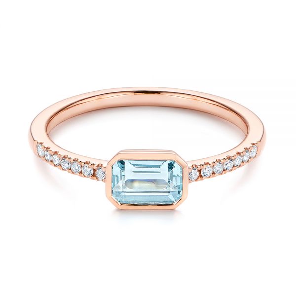 14k Rose Gold 14k Rose Gold Aquamarine And Diamond Fashion Ring - Flat View -  105400
