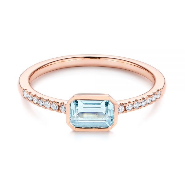 18k Rose Gold 18k Rose Gold Aquamarine And Diamond Fashion Ring - Flat View - 105400
