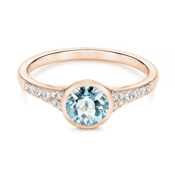 14k Rose Gold 14k Rose Gold Aquamarine And Diamond Fashion Ring - Flat View -  106026