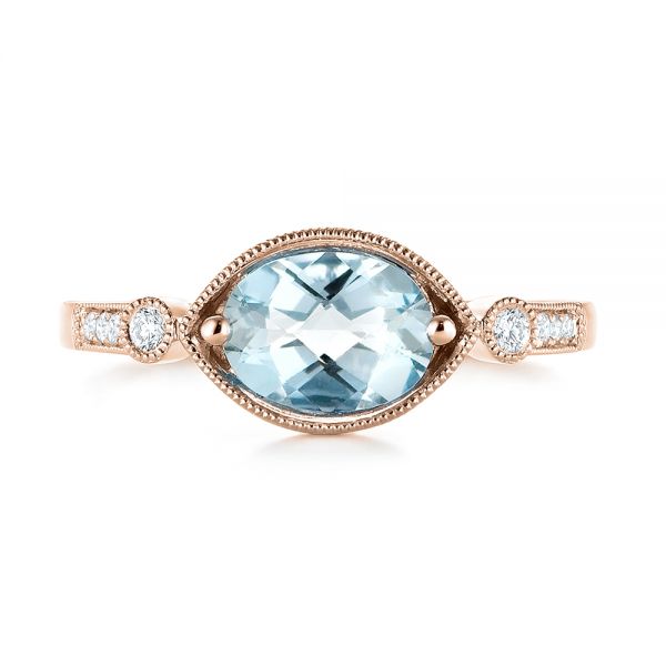 18k Rose Gold 18k Rose Gold Aquamarine And Diamond Fashion Ring - Top View -  103766