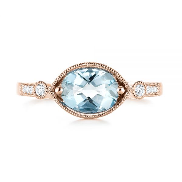 14k Rose Gold 14k Rose Gold Aquamarine And Diamond Fashion Ring - Top View -  103766