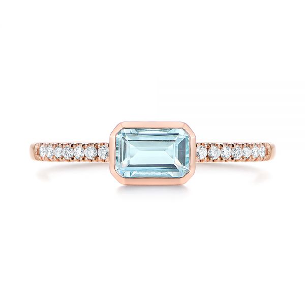 14k Rose Gold 14k Rose Gold Aquamarine And Diamond Fashion Ring - Top View -  105400