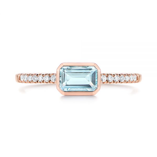 18k Rose Gold 18k Rose Gold Aquamarine And Diamond Fashion Ring - Top View - 105400