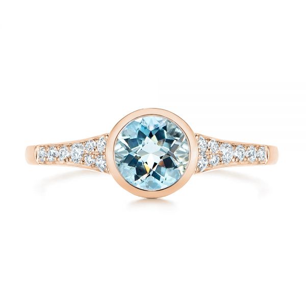 14k Rose Gold 14k Rose Gold Aquamarine And Diamond Fashion Ring - Top View -  106026