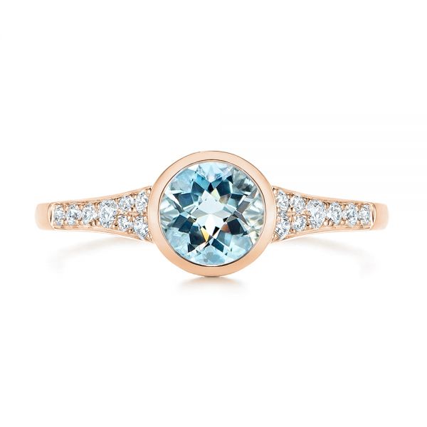 14k Rose Gold 14k Rose Gold Aquamarine And Diamond Fashion Ring - Top View - 106026