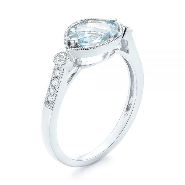 14k White Gold Aquamarine And Diamond Fashion Ring - Three-Quarter View -  103766