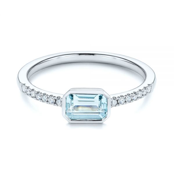 14k White Gold Aquamarine And Diamond Fashion Ring - Flat View -  105400