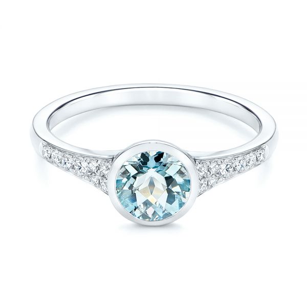  Platinum Platinum Aquamarine And Diamond Fashion Ring - Flat View -  106026