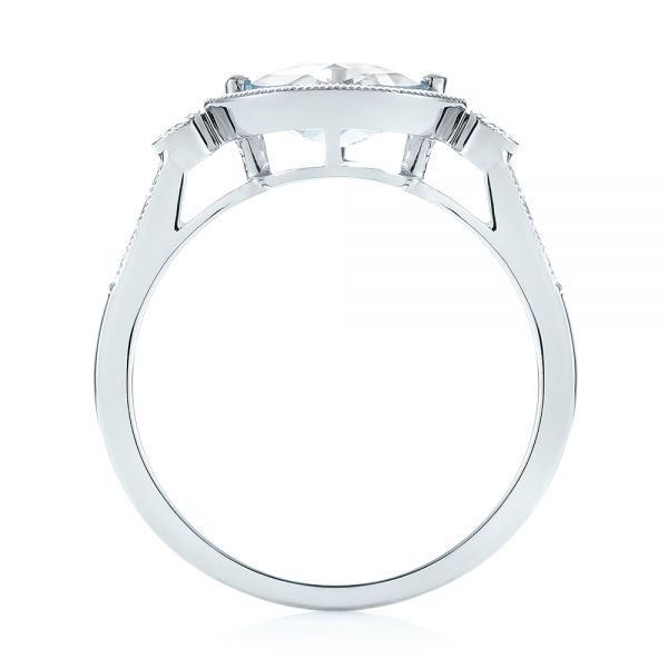 14k White Gold Aquamarine And Diamond Fashion Ring - Front View -  103766