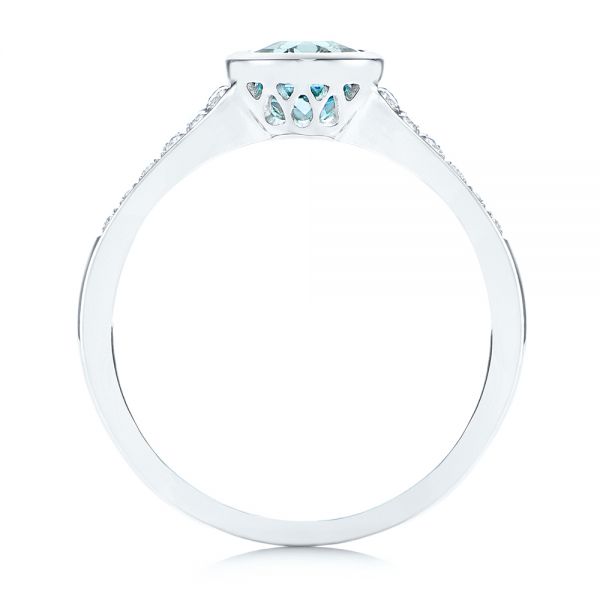 14k White Gold Aquamarine And Diamond Fashion Ring - Front View -  106026