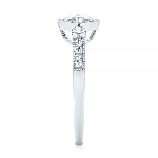 14k White Gold Aquamarine And Diamond Fashion Ring - Side View - 103766