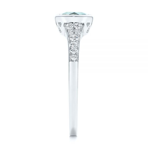 14k White Gold Aquamarine And Diamond Fashion Ring - Side View -  106026