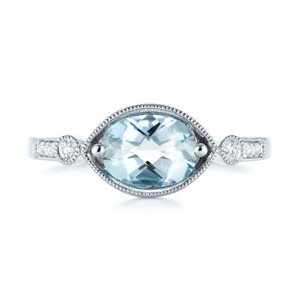 14k White Gold Aquamarine And Diamond Fashion Ring - Top View -  103766